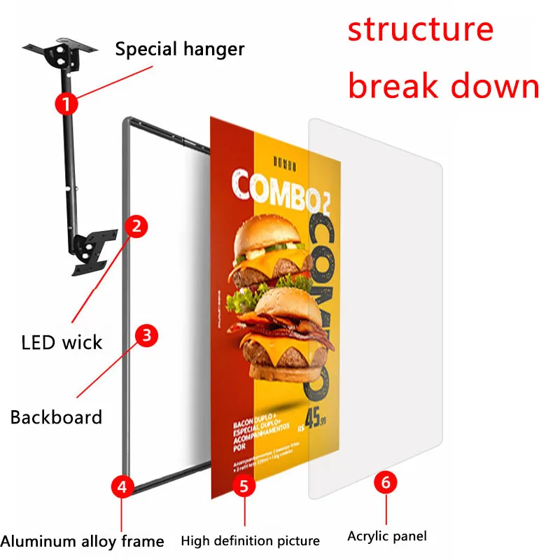 Ultra thin TV lightbox billboard wall mounted hanging milk tea shop illuminated menu display board signboard LED light board