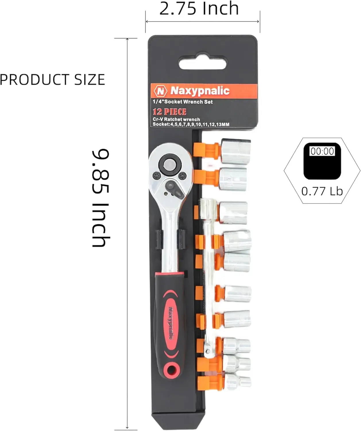 12個入り 1/4インチ ラチェットソケットセット、4-13mm メトリック、クイックリリースハンドル＆エクステンション