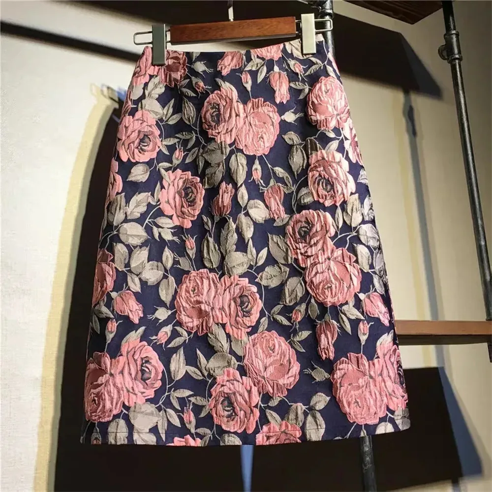 Half Length 2024spring Summer A-Line Slim Figure Socialite  Half Skirt Light Mature Style Printed High Waisted Wrapped Hip Skirt