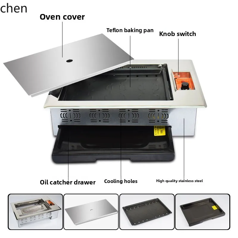 HXL Commercial Household Smokeless Barbecue Grill Stainless Steel Non-Stick Pan Grid Square Electric Barbecue Grill