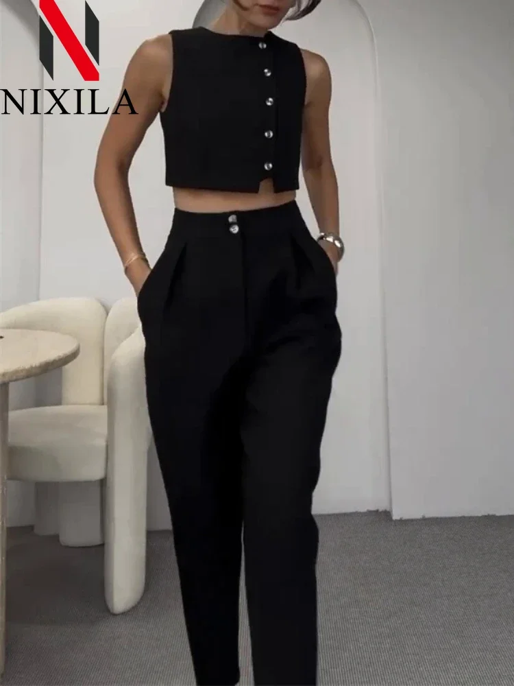 New in Spring Summer Elegant Women's Sets Korean Fashion Sleeveless Vest Sets for Women 2 Pieces Retro Office Clothing Pant Sets