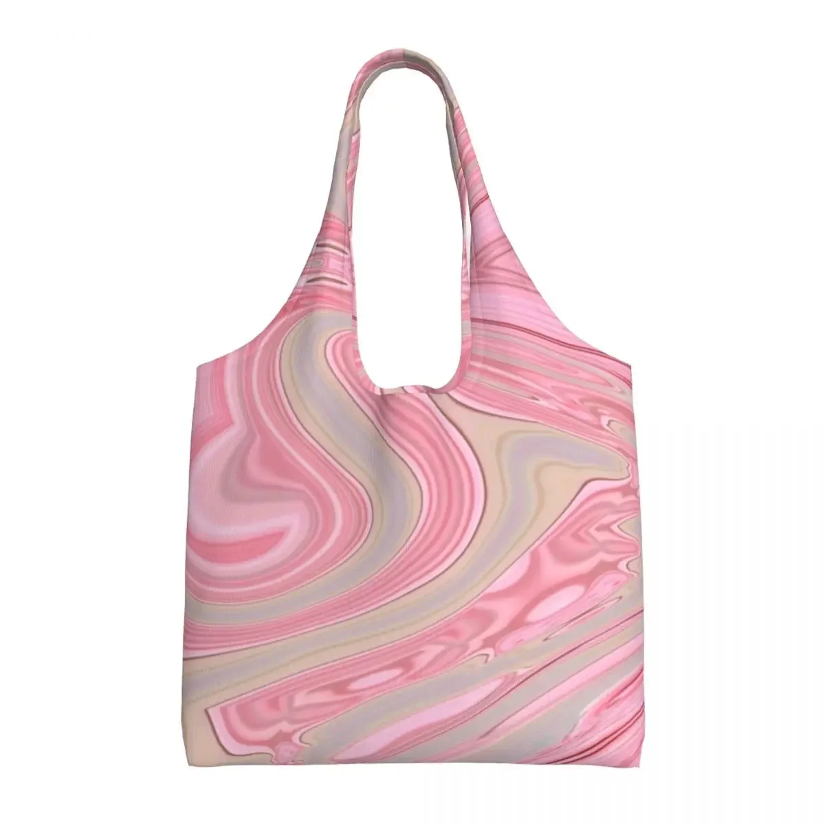 Custom Cute Printing Girly Elegant Pastel Colors Pink Marble Swirls Tote Shopping Bag Washable Canvas Shoulder Shopper Handbag