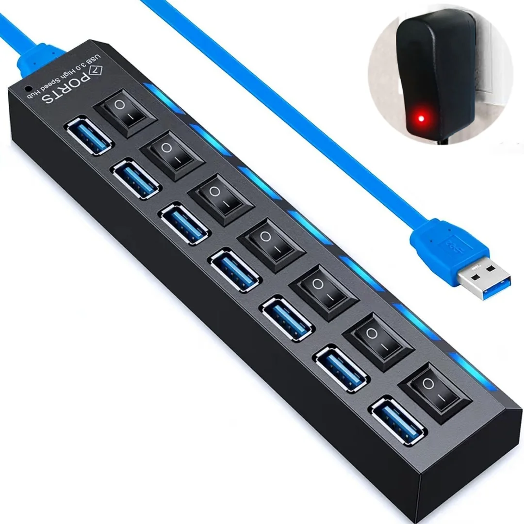 USB-концентратор 3.0 USB-удлинитель Multi USB-разветвитель 4/7 портов 3 Hab 2.0 Расширитель-концентратор с адаптером питания для ПК, ноутбуков, аксессуаров