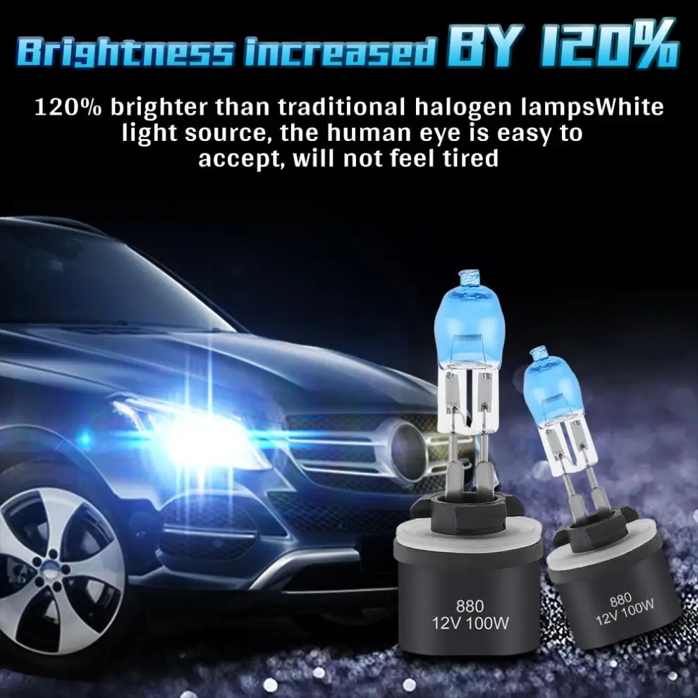 2 قطعة H3/ H7/H9/880/881/9005/9006 100 واط 3000LM 6000 كيلو الضوء الأبيض سيارة HOD مصباح هالوجين السيارات الجبهة العلوي سيارة HOD مصباح هالوجين