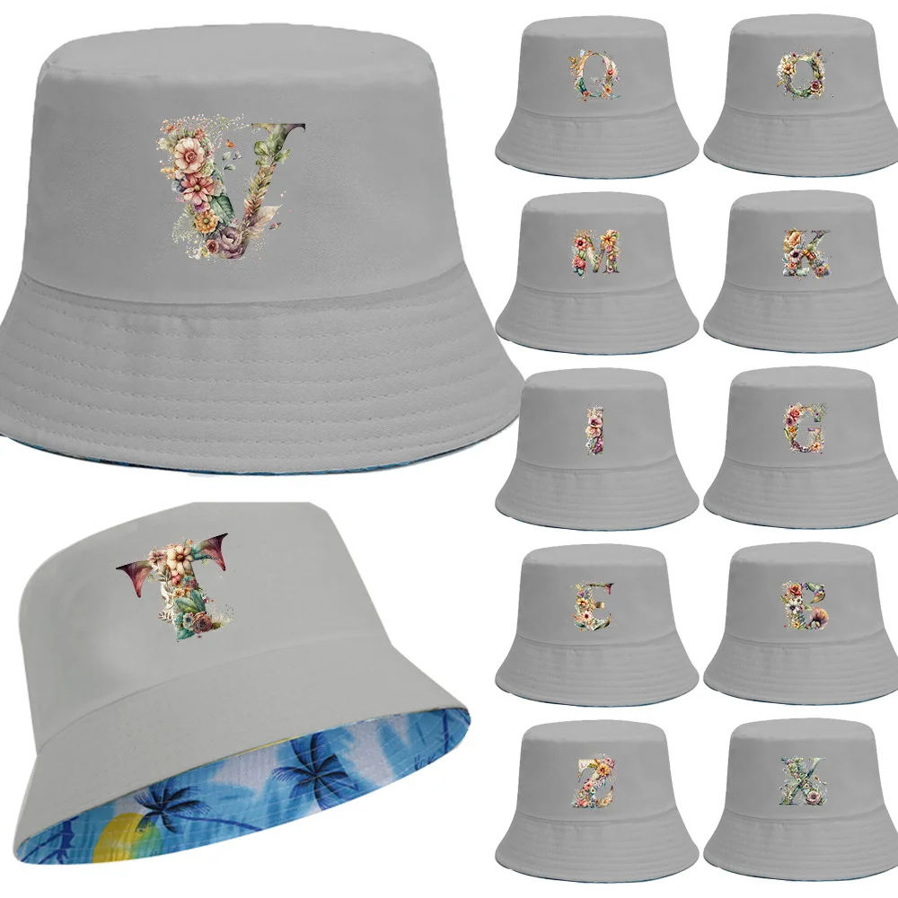 

Four Seasons Outdoor Travel Sun Protection Hat Fashion Bucket Hats Male/female Floral Letter Printing Pattern Folding Sun Hat