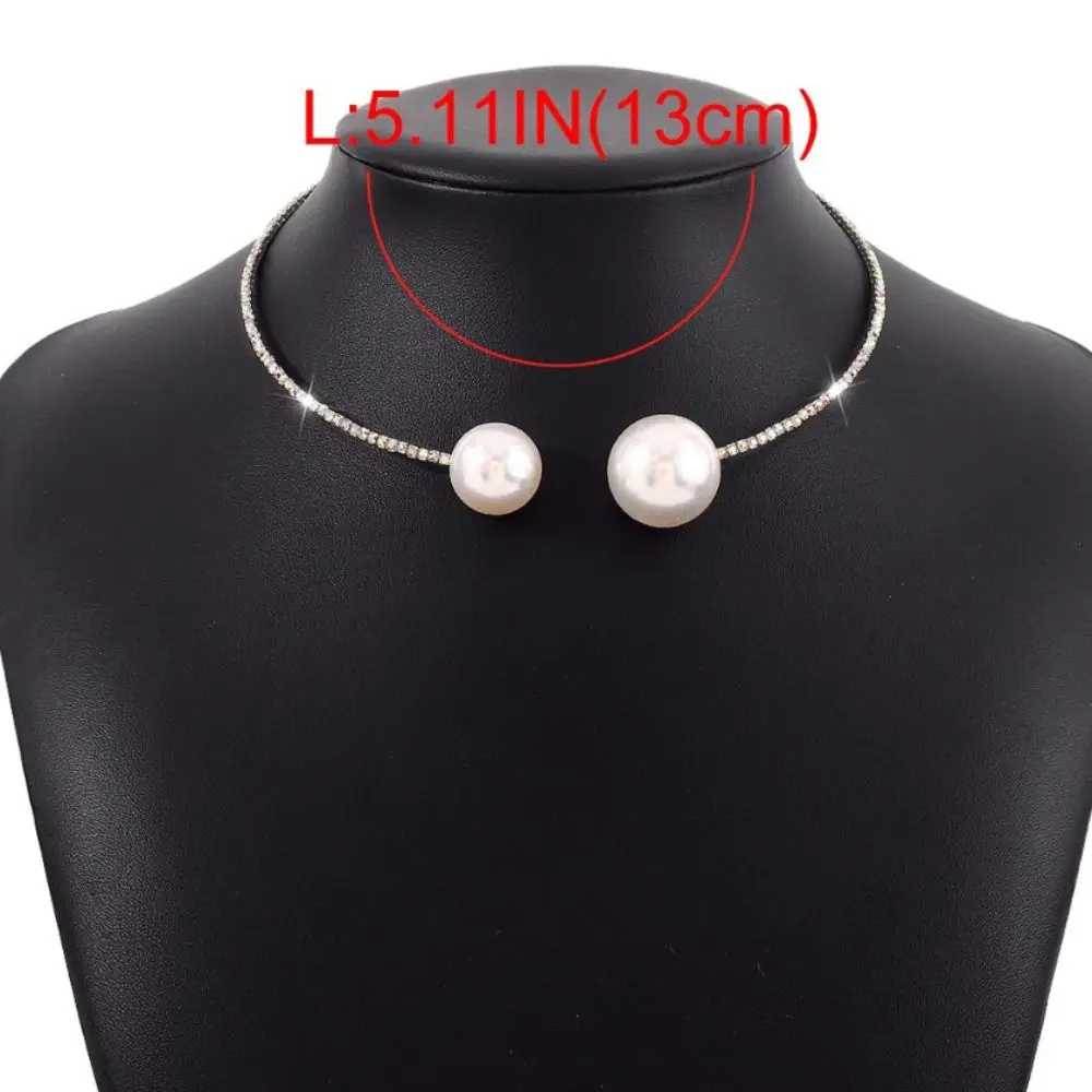 韓国風ハートカラーチョーカーネックレス、ゴールドとシルバーのラインストーンと大きなパール付き、シンプルなバンケットジュエリー、オープンカラーネックレス