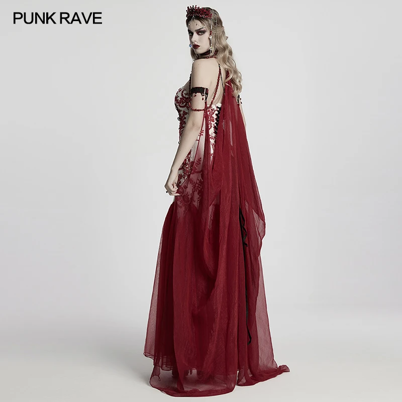PUNK RAVE Women's Gothic Crinkled Chiffon Dark Night Vampire Bead Necklace & Cloak Two-piece Set Party Hallowmas Cape