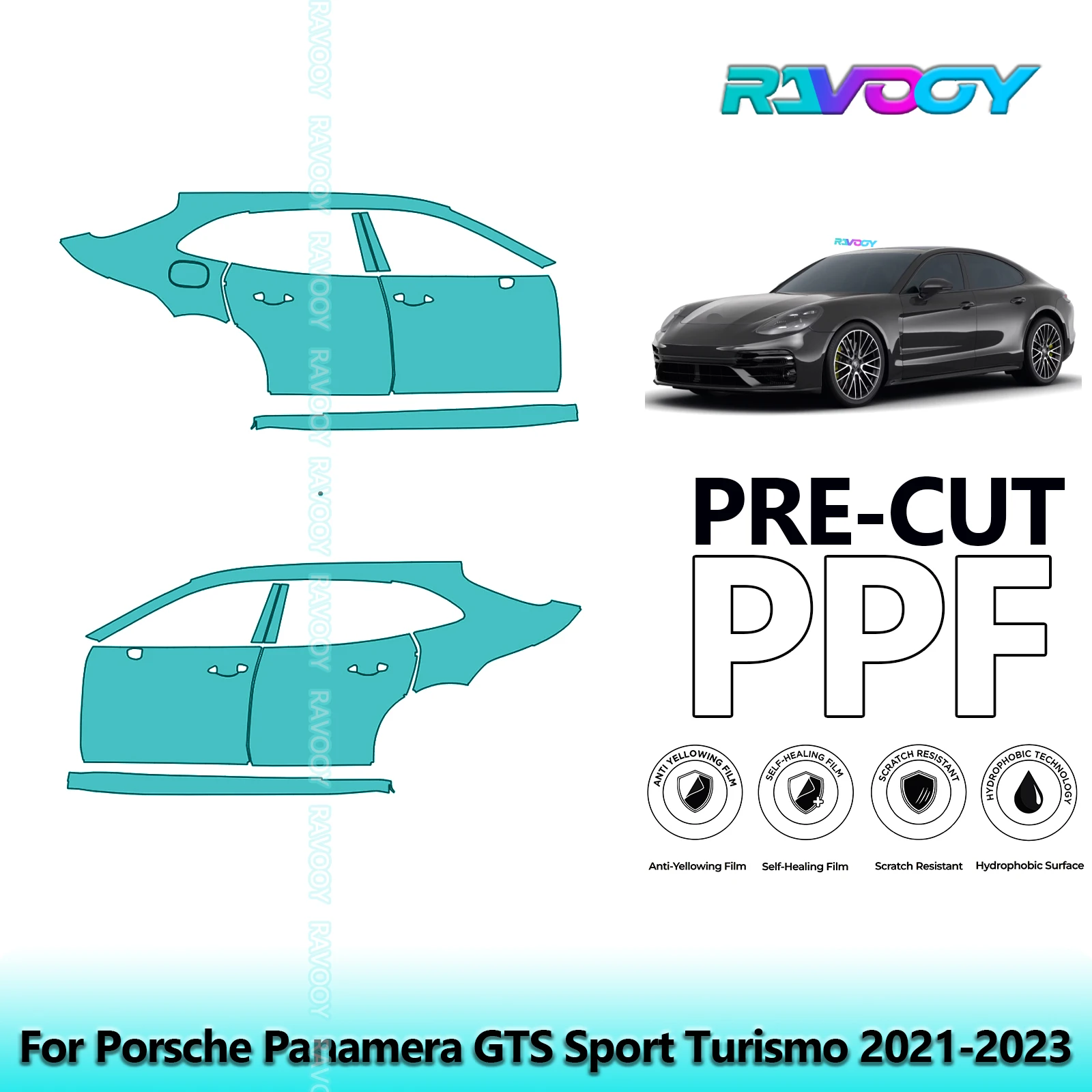 

For Porsche Panamera GTS Sport Turismo 2021-2023 8.5mil Pre-Cut PPF Door & A/B Pillar Kit TPU Paint Protection Film Set