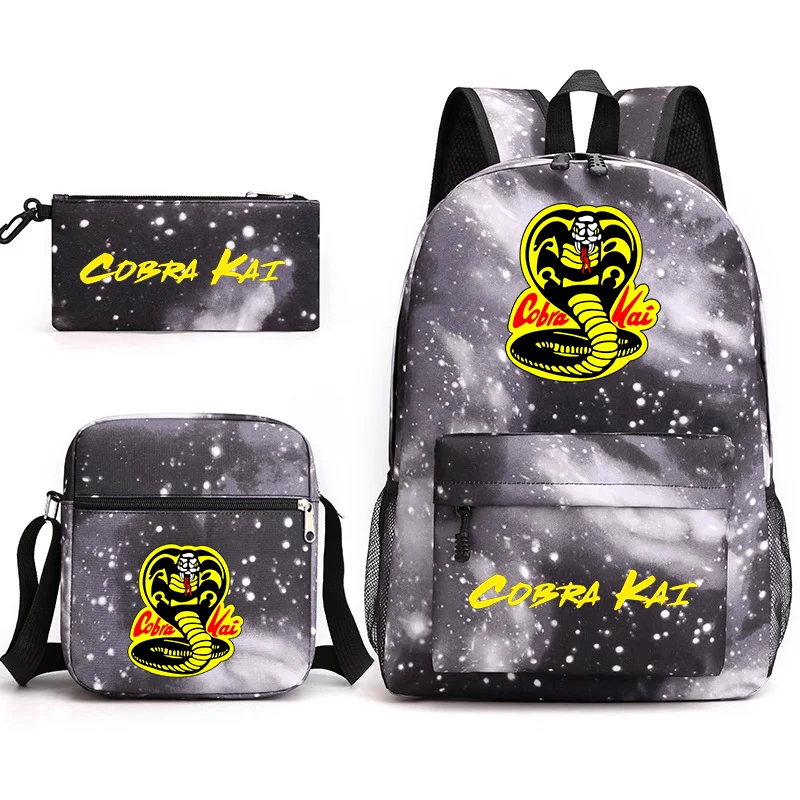 New Cobra Kai Pattern Printed 3 Piece Backpack School Large Capacity Rucksack Shoulder Bag Pencil Bag Cobra Kai Schoolbag