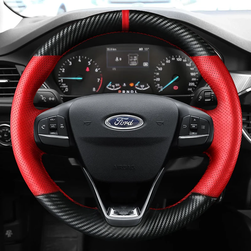 Custom DIY Car Steering Wheel Cover 100% Fit For Ford Focus 4 2019 2020 Fiesta 17-19 Tourneo 2018 2019 New Focus Car Accessories