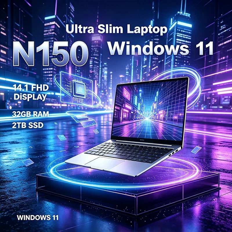 14.1 Inch 120Hz FHD IPS Laptop Intel N150 32GB RAM 2TB SSD Backlit Keyboard Long Battery Life for Gaming And Multimedia