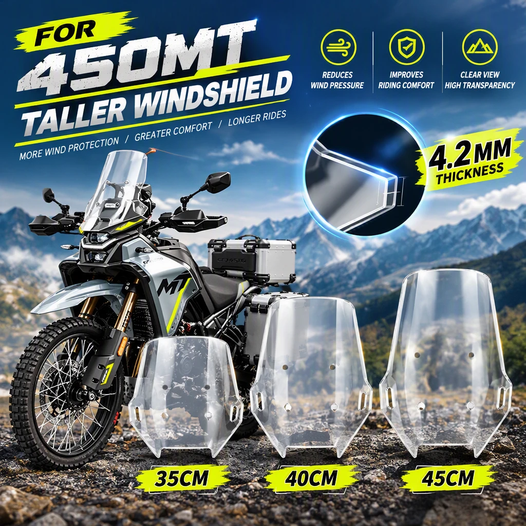 For CFMOTO 450MT MT450 CF MT 450 2024 2025 2026 Windscreen Front Windscreen Windshield Raised Windshield 450mt Accessories