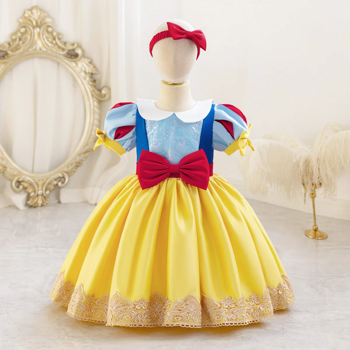 Baby Snow White Cosplay Dress Girl Princess Dresses Toddler Girls 1st Birthday Tutu Prom Gown Kids Fashion Evening Yellow Wear