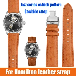 For Hamilton Ostrich Pattern Cowhide Watch Strap H32705581 Jazz Khaki Aviation Field Series Men's Genuine Leather Bracelet 20mm