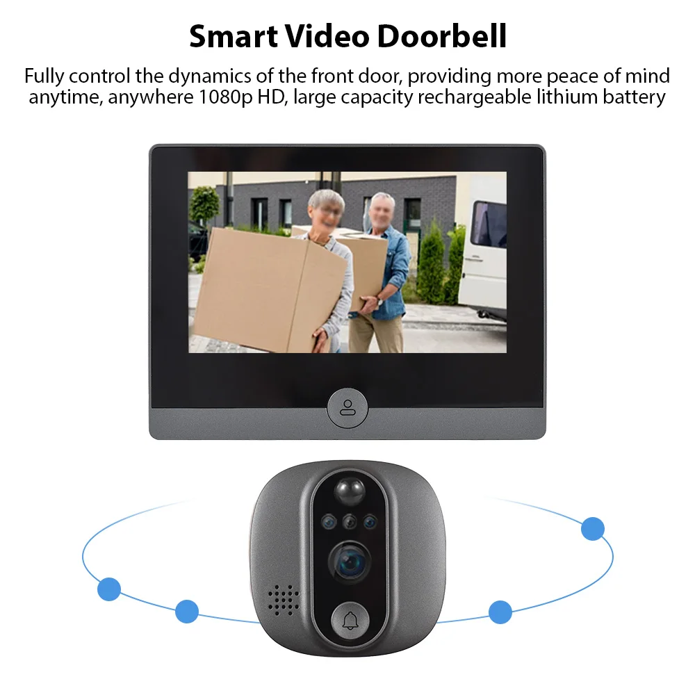 Tuya WiFi Home Smart Video Doorbell 1080P Peephole Camera 4.3 inch IPS Display Two-way Audio APP Control IR Motion Detection