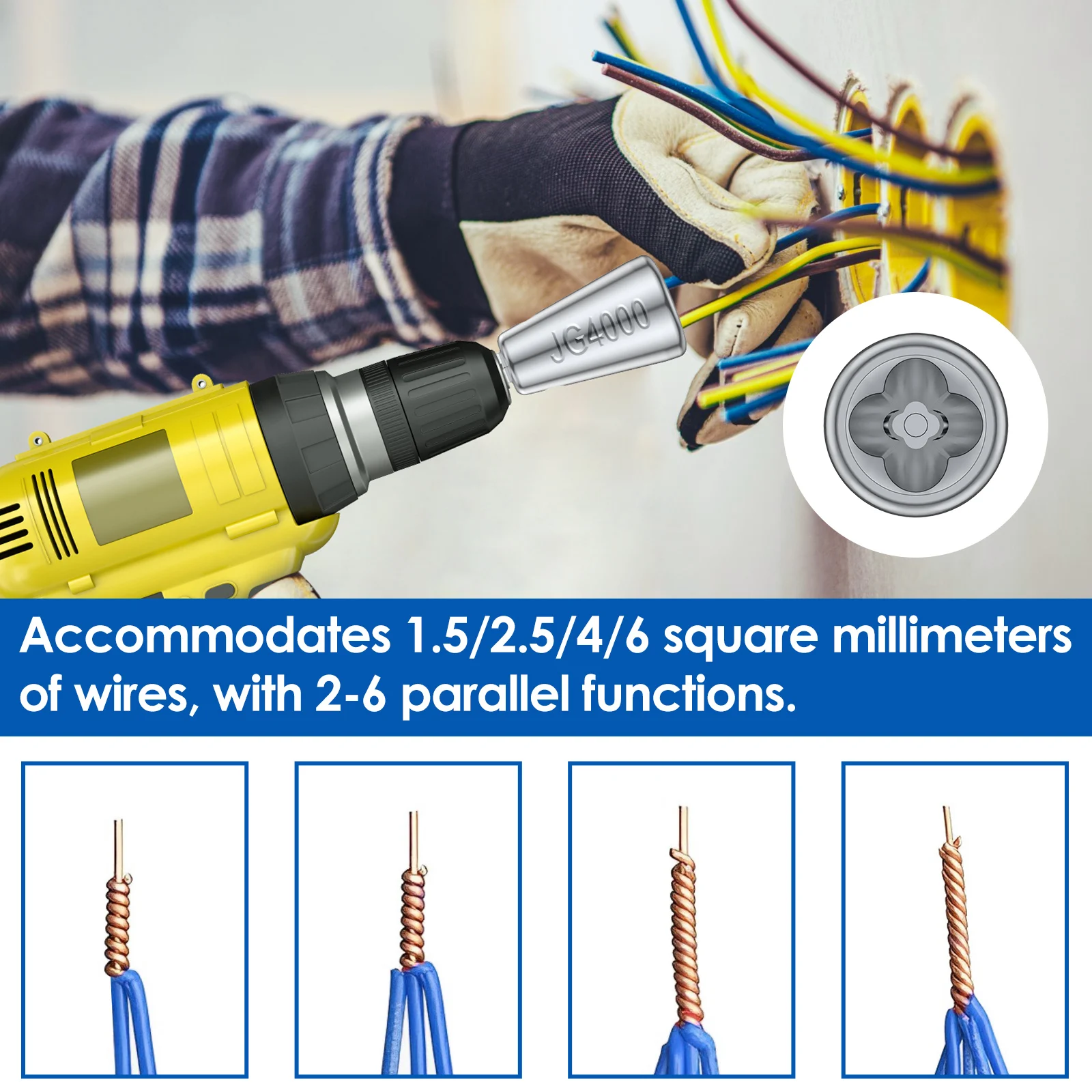 4PCS Cable Twisting Tool Electric Electric Drill Driver Quick Wire Swivel Winding Connector Wire Stripping Cable Peeler Tool