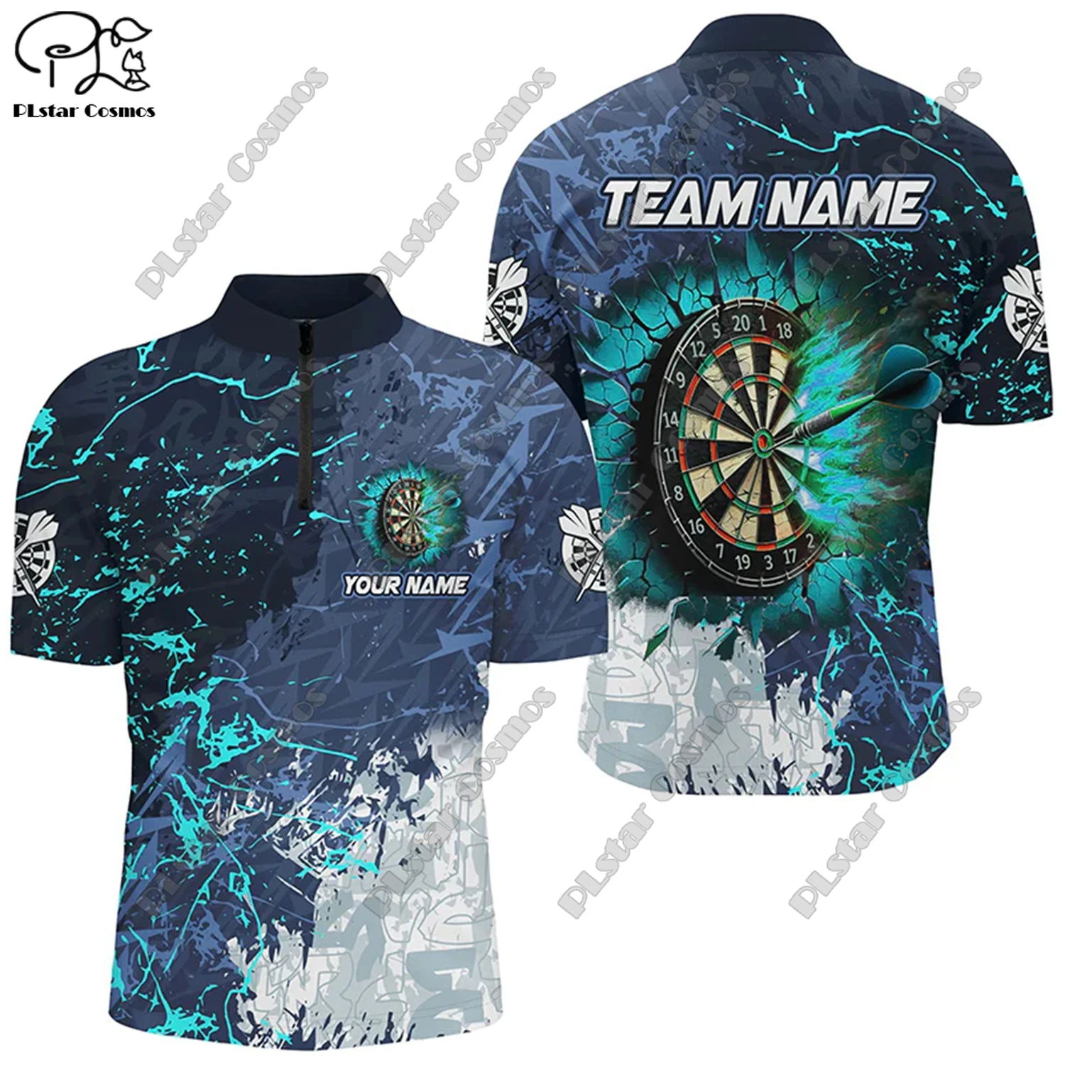 Nueva camiseta POLO personalizada con estampado de llamas en 3D, dardos con cuello levantado y cremallera, camisetas deportivas informales universales para lanzar equipo, camisetas Unisex D-10