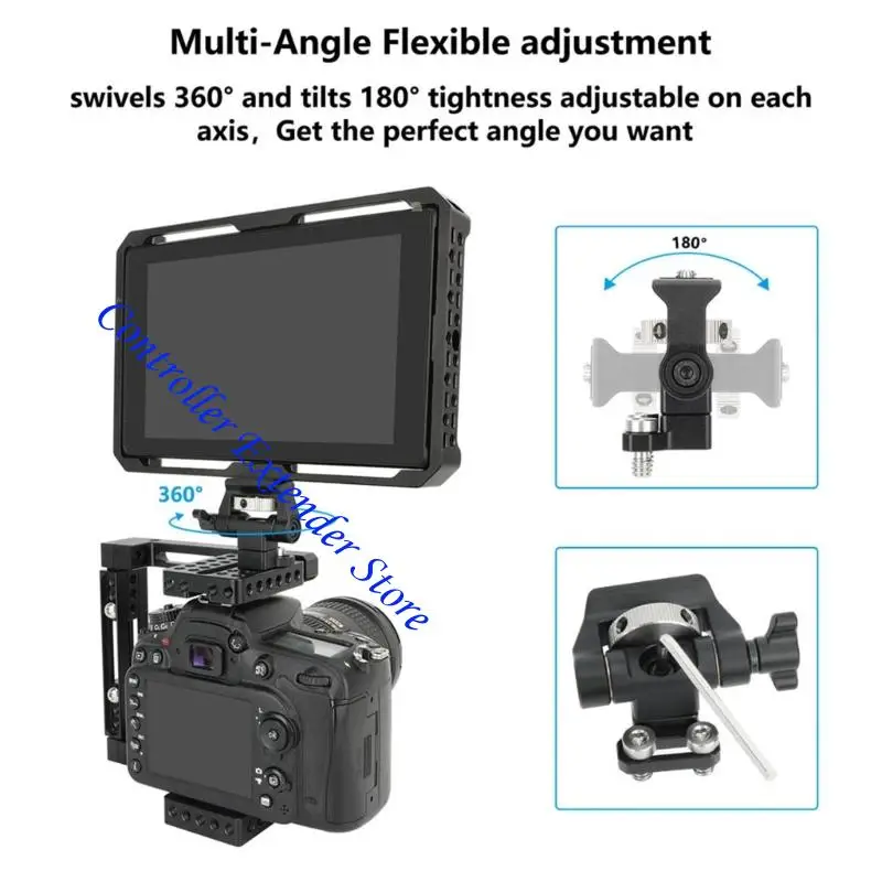 N84b suporte câmera rotativa metal resistente, suporte ângulo ajustável, compatível com parafuso 1/4, dispositivos