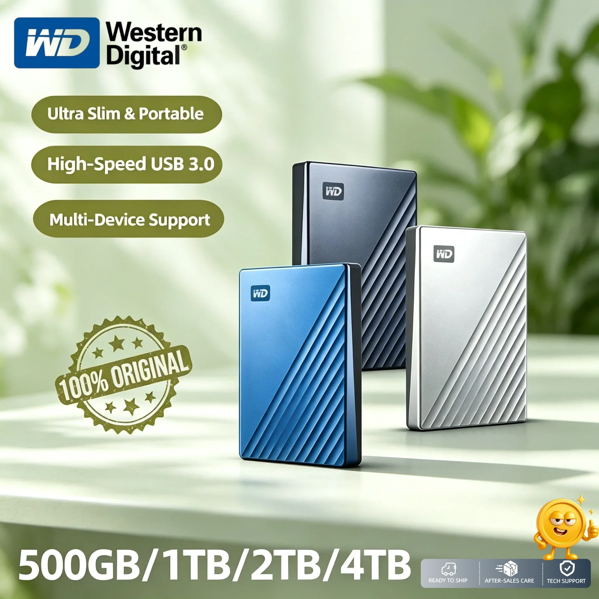 WD My Passport Ultra Metal Edition 500GB 1TB 2TB 4TB Western Digital Portable Hard Drive Travel Package
