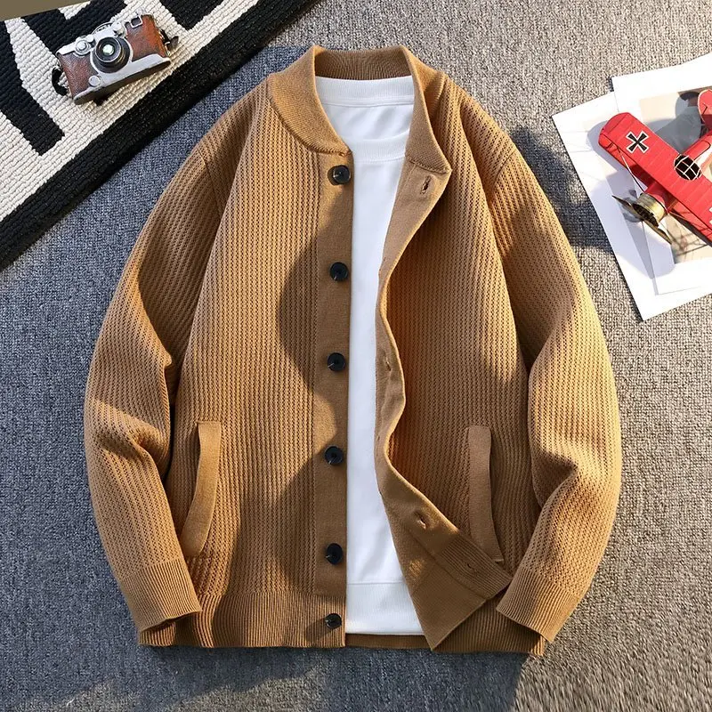 2026 Spring Autumn Cardigan Men Knitted Sweater Outerwear Youthful Vitality Solid Color Single Breasted Casual Knit Sweatercoat