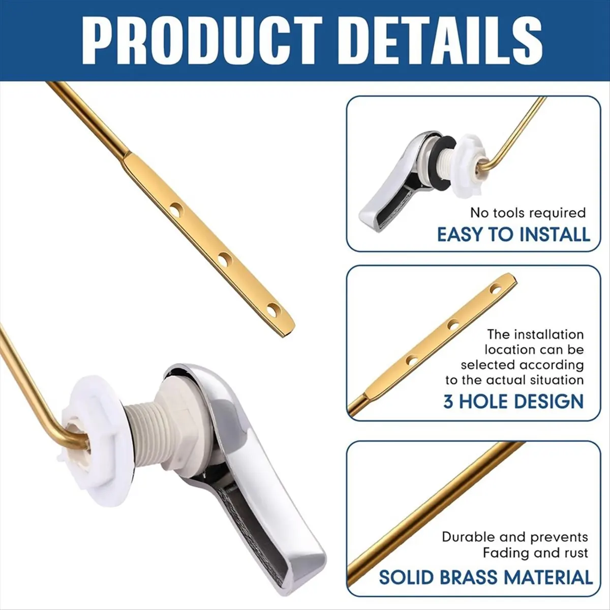 AT16 12 PCS Toilet Handle Lever Flush Replacement, Brass Universal Flush Lever Finish Handle for Most Front Mount Toilets