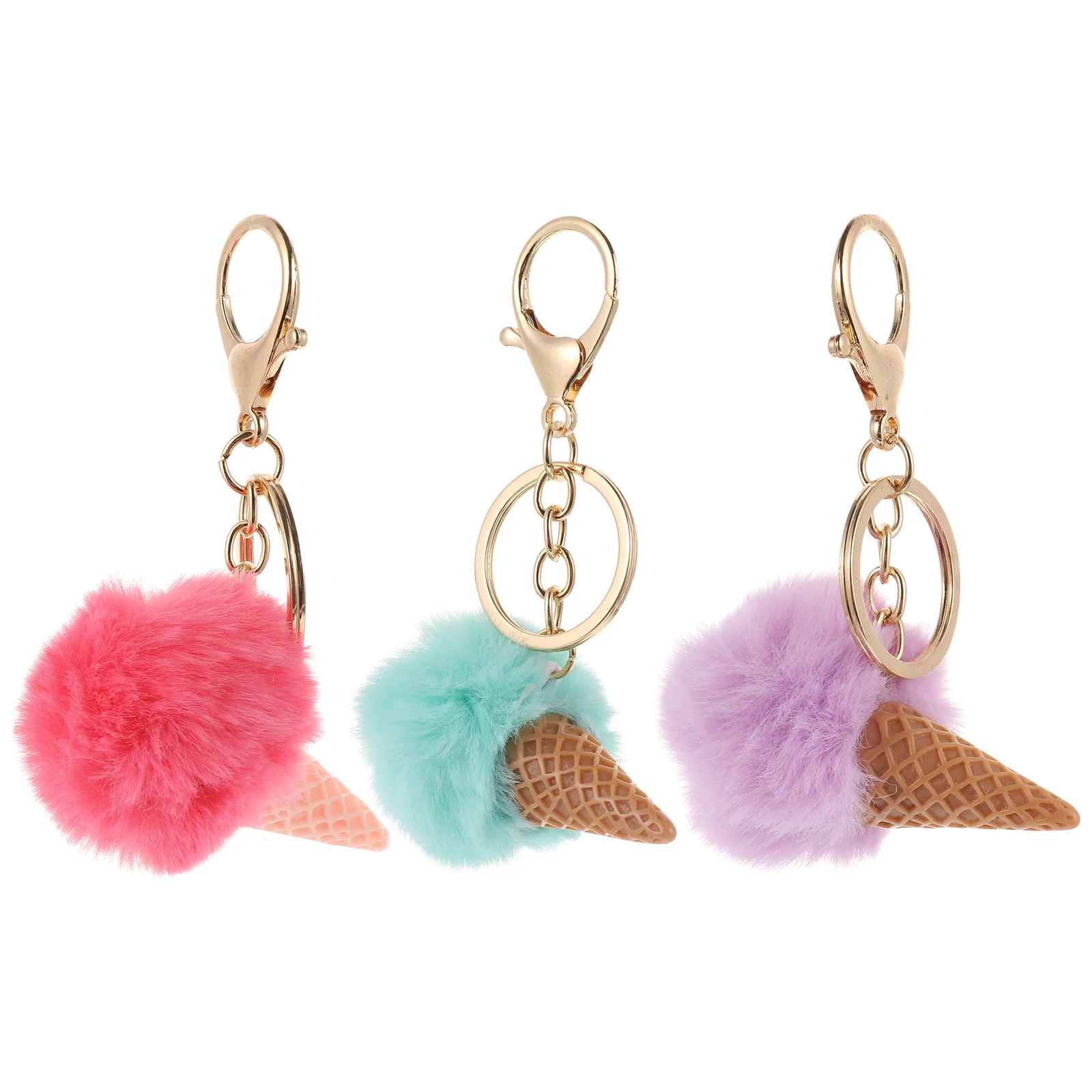 3 Pcs Ice Cream Keychain Adorable Car Plush Ornament Bag Pendant Imitation Rex Rabbit Fur Shopping