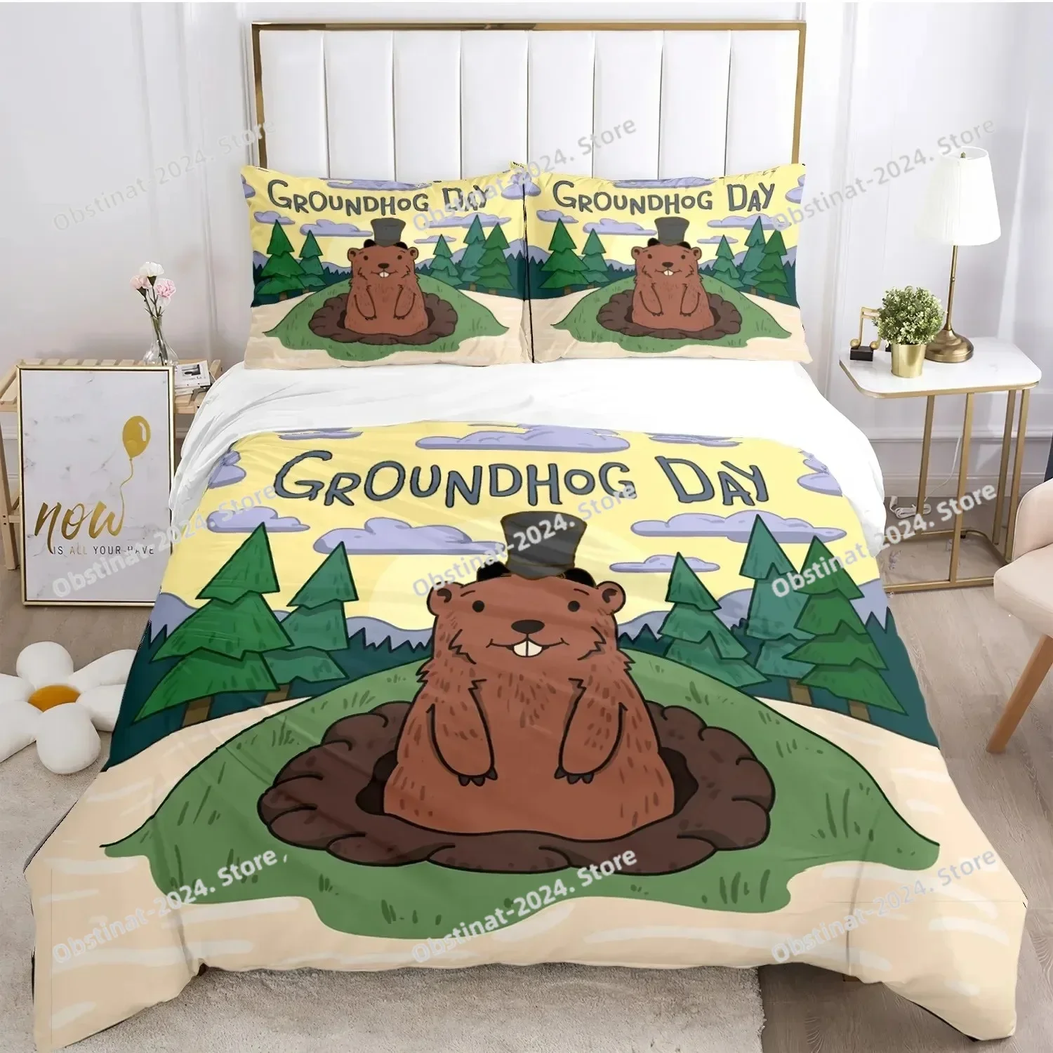 

Funny Capybara Anime Kawaii Animals Bedding Set Printed With Pillowcase Bed Duvet Cover Soft Single Double Queen Super King Size