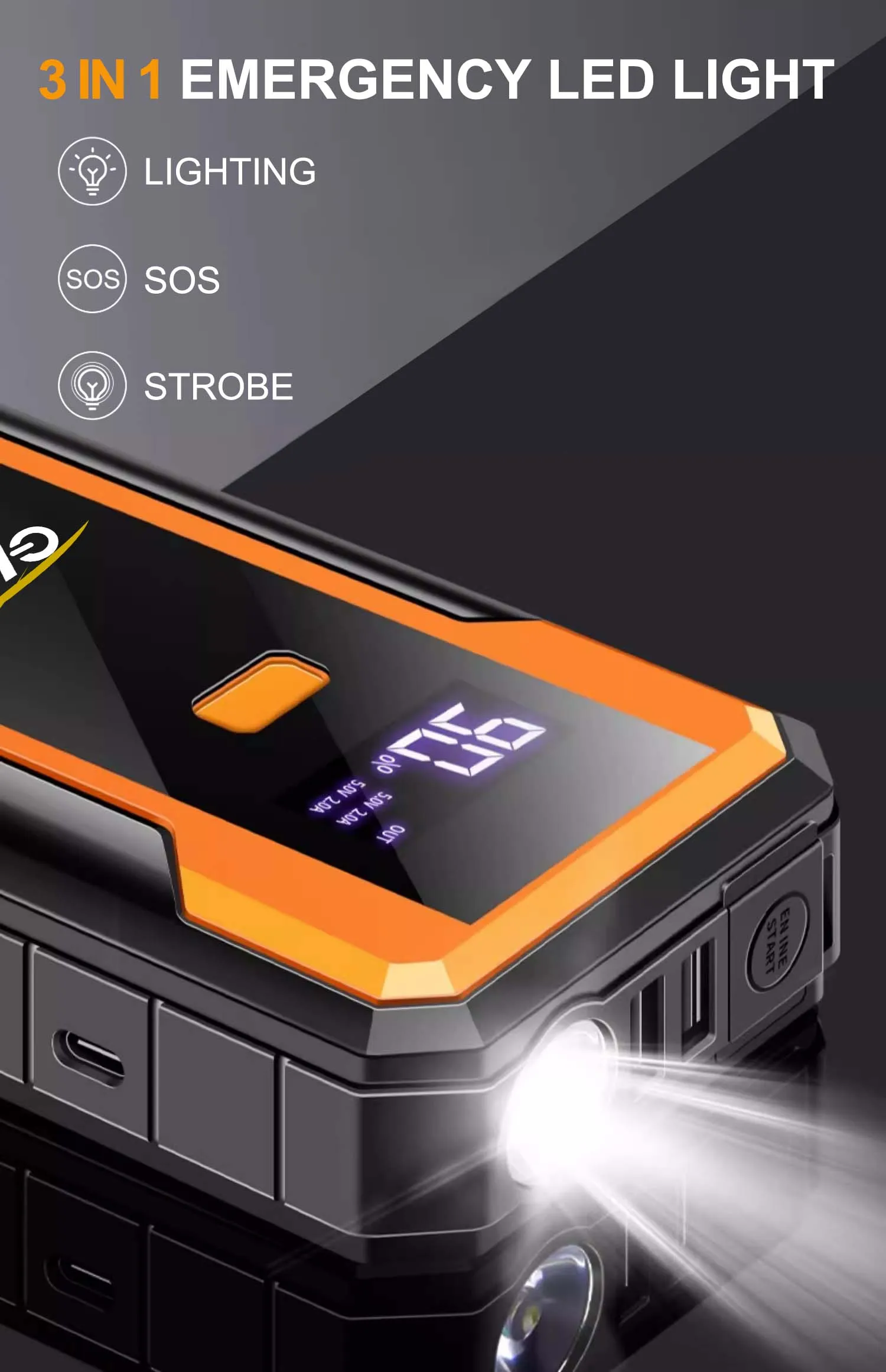 GKFLY 4000A Starthilfe-Powerbank, Auto-Starthilfe, Externer Akku, 12V Startgerät für Benzin- und Dieselmotoren – Detail 8
