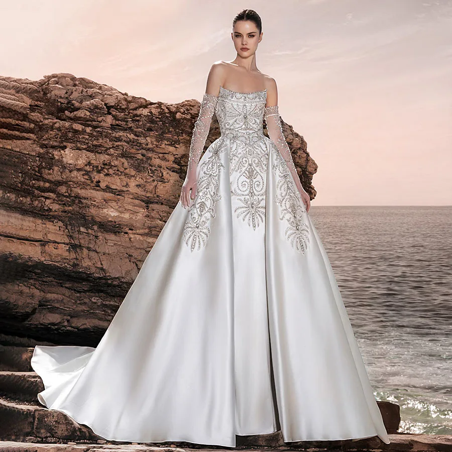 Luxury Crystals Mermaid Wedding Dresses for Bride Beadings Sweetheart Sleeveless Pleated Ball Gown Abito Da Sposa Personalised