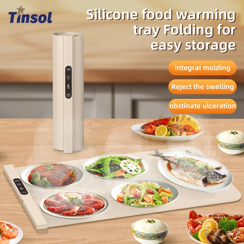 TINSOL plaque chauffante électrique pour aliments plateau chauffant pliable chauffage rapide des aliments plateau électrique portable contrôle de température à 6 niveaux