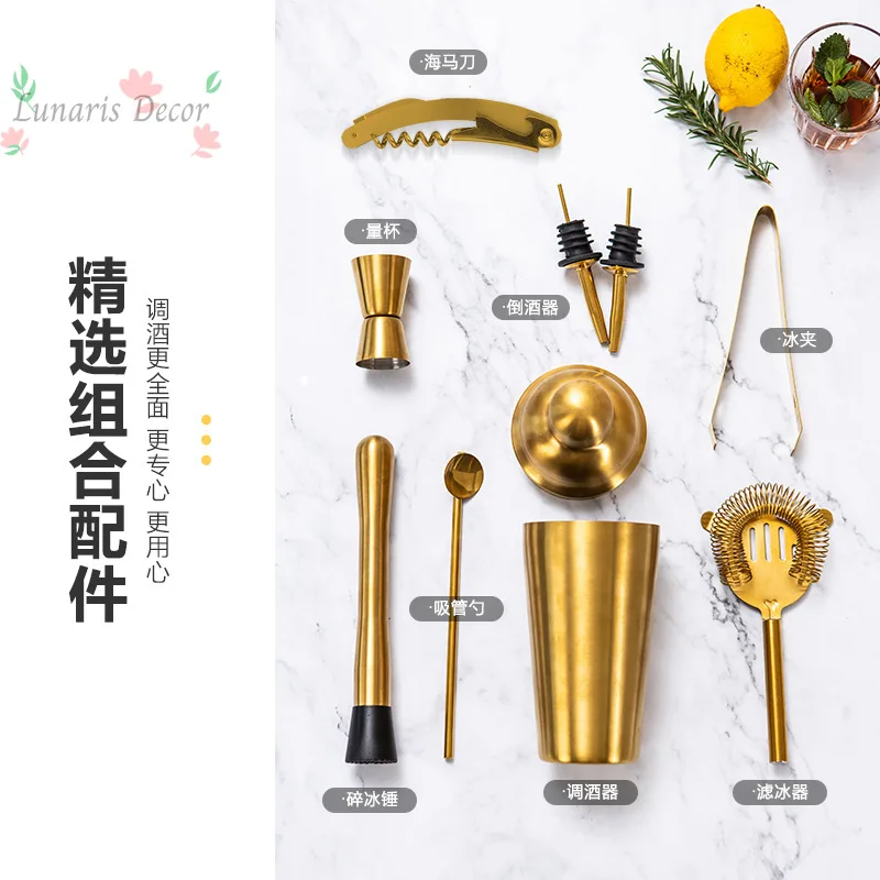 Stainless steel cocktail shaker, shaker glass, nine-piece set, kettle, cocktail mixology tool, complete set of tools