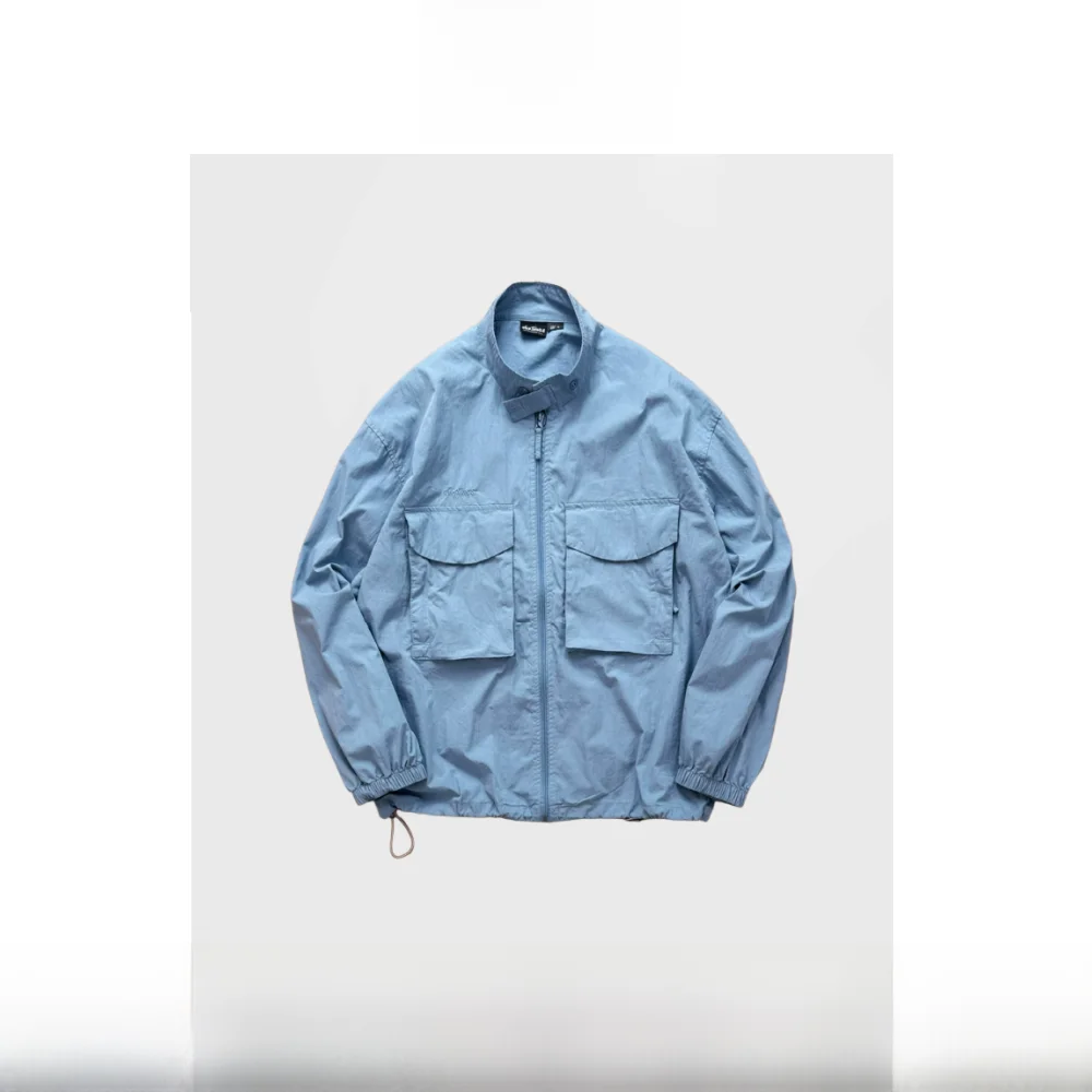 

Ретро-куртка свободного кроя в рабочем стиле с карманами, воротником-стойкой, верхняя одежда для мужчин и женщин, из тонкого полиуретана, с рукавами 3/4