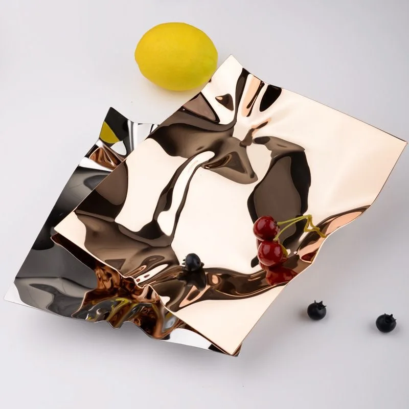 Stainless Steel Plate Nordic Restaurant Fruit Plate Living Room Decoration Tray Ornament Creative Entrance Hall Key Storage Tray