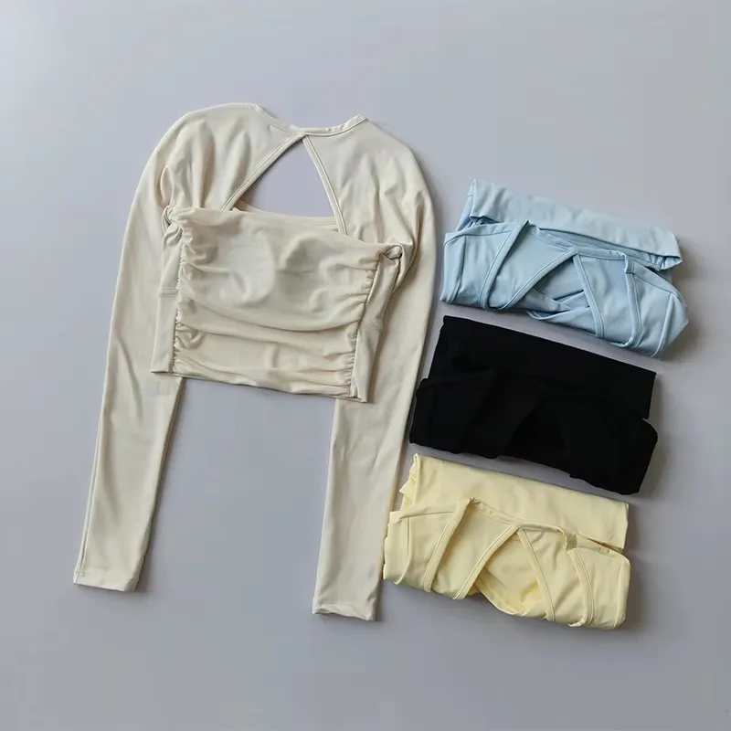 Women's Long-Sleeved Yoga Top with Chest Pads Pilates Training Gym Shirt Sexy Backless Design Fitness Running Outerwear