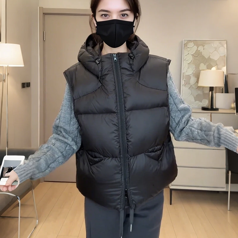 

Fashionable Slimming Warm Hooded Vest Women's Large Size Winter Design Sense Short Cotton Coat Outerwear Commute Simple Style