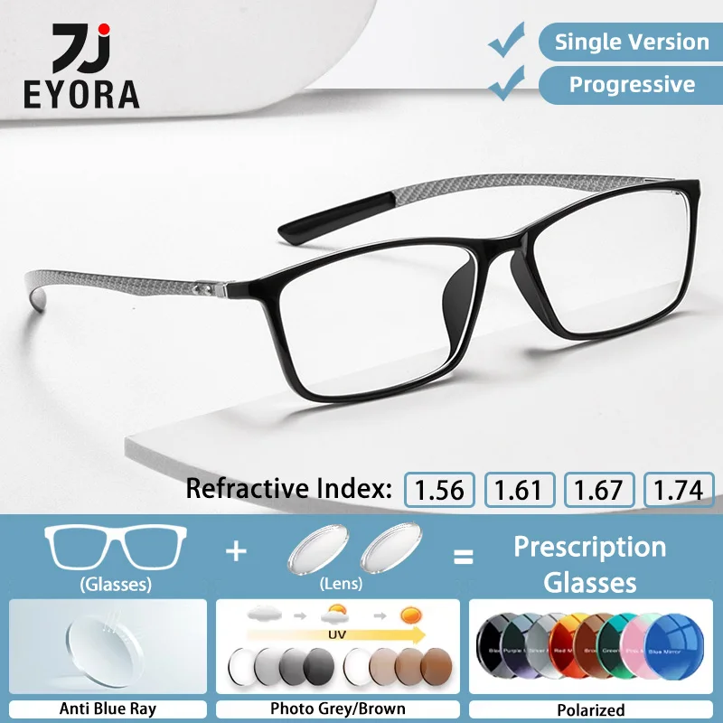 

EYORA Carbon Fiber Temple Square Reading Glasses Myopia Eyewear Hyperopia Anti Blue Ray Progressive Photochromic Eyewear Lens
