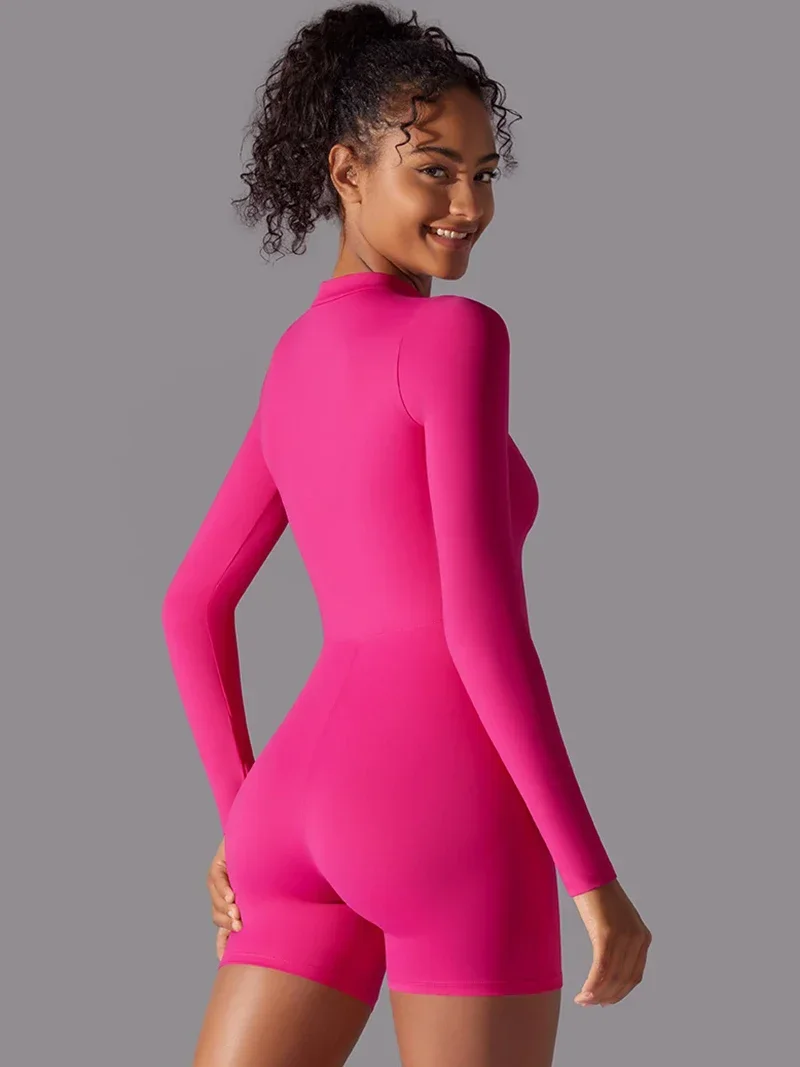 Women Long Sleeve Zipper Tight Dance Jumpsuit Bodysuit Yoga Solid Shaped Practice Rhythmic Gymnastics Leotard Swimsuit Dancewear