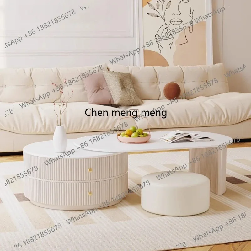 

RR Storage Cream Style Coffee Table Drawers Aesthetic Modern Living Room Simple Side Table Lounge Designer Mesas Bajas Furniture