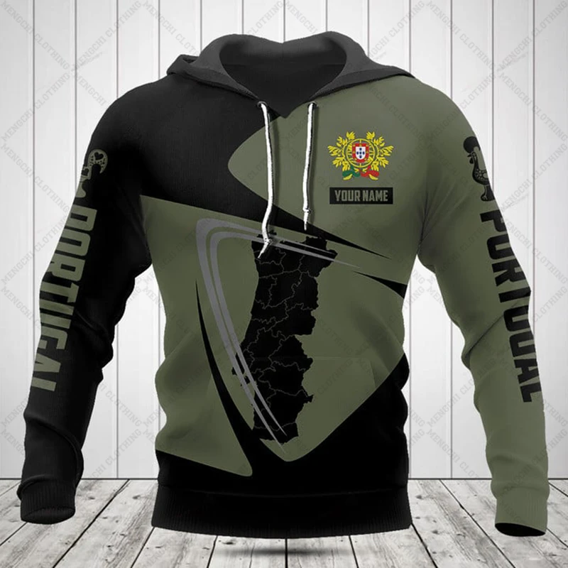 Personalized Portugal Map Olive Style Unisex Hoodies Loose Men's Fashion Sweatshirts Boy Casual Clothing Oversized Streetwear