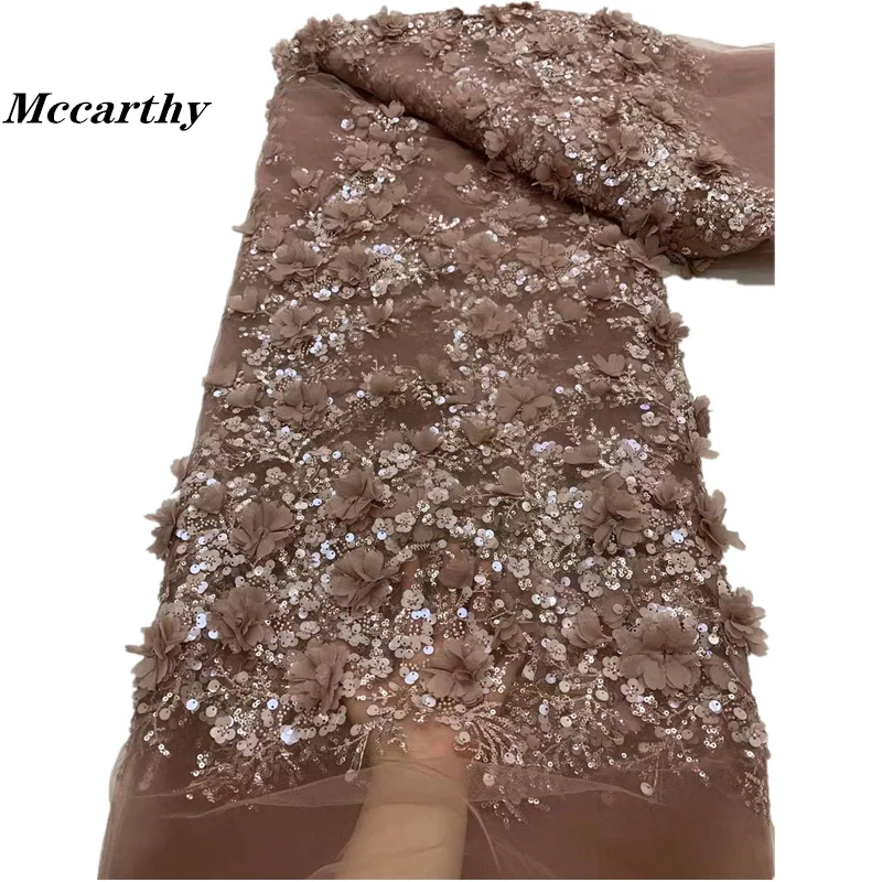 African Handmade 3D Flower Sequins Tulle Lace Fabric 2024 High Quality French Luxury Beaded Lace Fabric For Bridal Wedding Dress