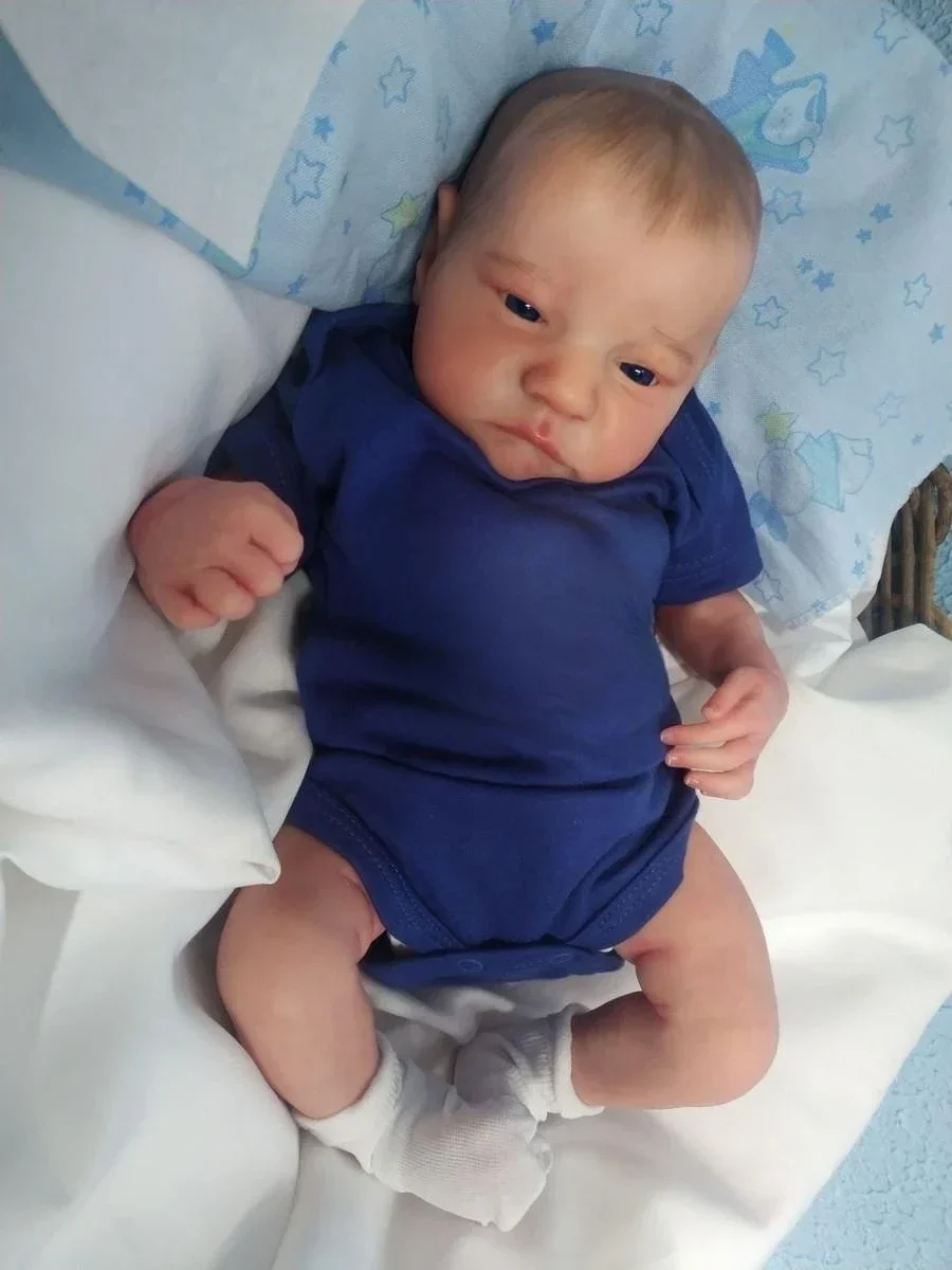Levi-Muñeca Reborn de cuerpo de tela suave de 19 pulgadas, pintura realista de múltiples capas, piel 3D, venas visibles, muñeca artística coleccionable