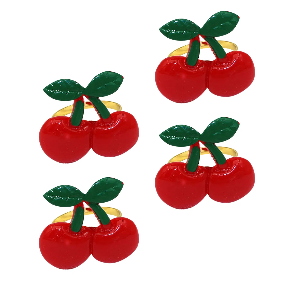 4 Pcs Hawaii Napkin Ring Holder Cherry Buckle Fruit Party Clasps Rhinestone Buckles