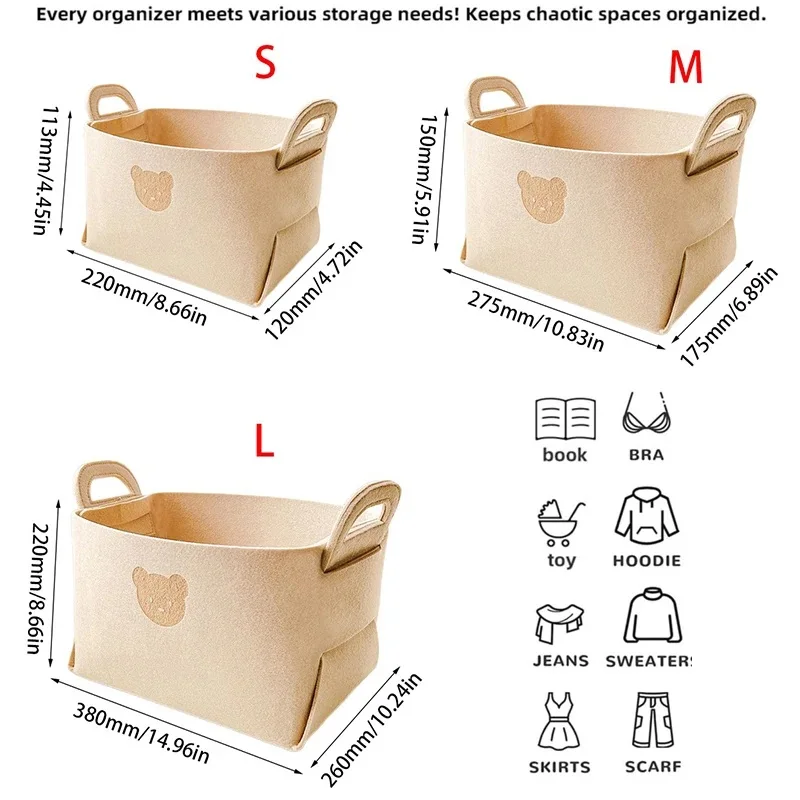 Felt Folding Storage Basket Table Sundries Toy Clothes Home Cabinet Storage Organizer for Socks Bra Pants Underwear