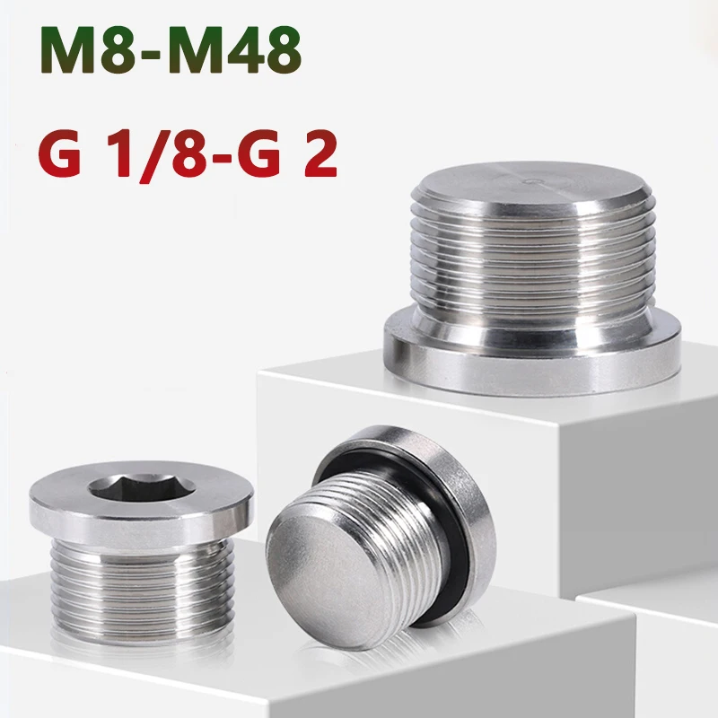 

1pc G Metric Male Thread 304 Stainless Steel Hex Socket Plug ED Sealing Ring Flange Inner Hexagon Bolt Oil Water Pipe Fitting