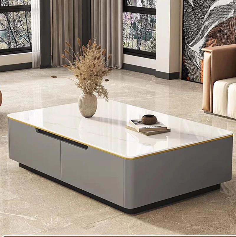 Mesa de Centro Moderna de Madera para Sala de Estar, Mesa de Centro Cuadrada Nórdica de Lujo con Almacenamiento, Mueble de Primera Calidad para Salón