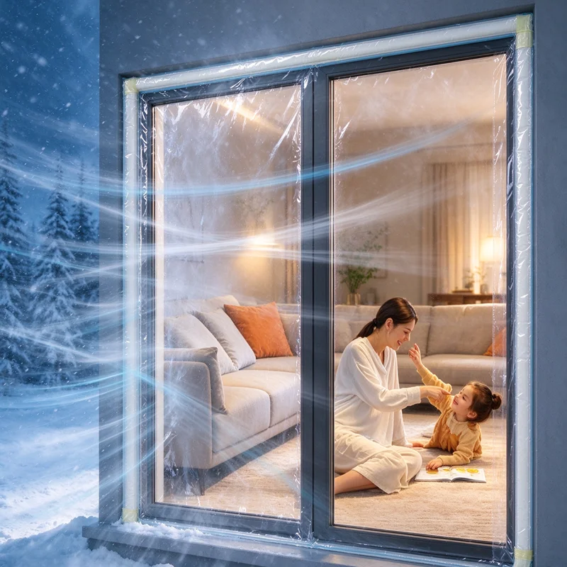 DIY Window Insulation Film, Winter Thermal Curtain, Windproof Airtight Antifreeze Window Cover for Home