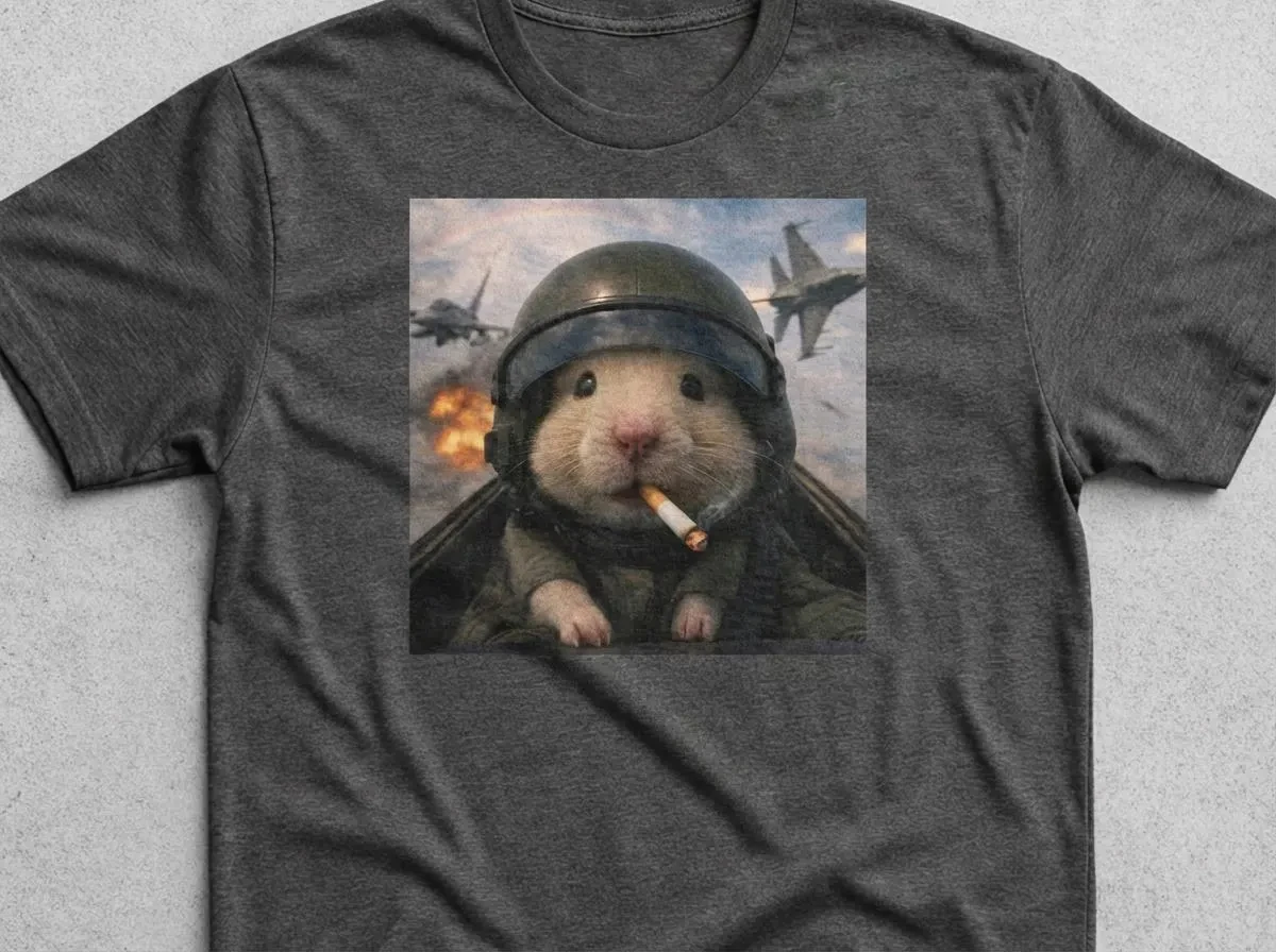 Funny Mouse Driving Fighter Jet T-Shirt Mouse Animal Smoking Meme Shirt Summer Men's and Women's Loose and Breathable T-shirt