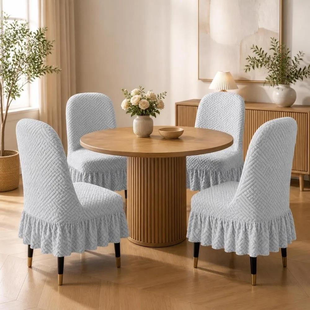 New Elastic Arc Chair Cover Jacquard Thickened Dining Chair Cover Washable Removable Chair Slipcover Dining Room