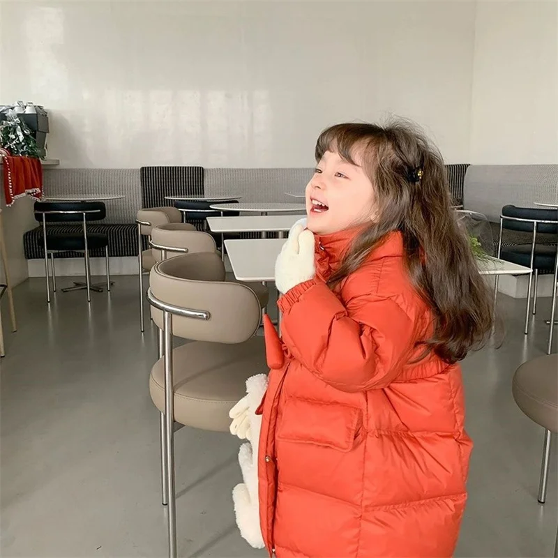 Girls Down Coat Jacket Cotton Windbreak Snowsuit 2023 Orange Warm Thicken Winter Parka Outerwear Children's Clothing