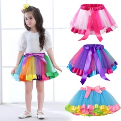 Rainbow Mesh Tulle Skirts Children's Elastic Waist Skirts Sweet Layered Fluffy Cake Fluffy Tutu Skirt for Festival Party Decor